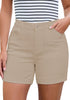 LookbookStore Women's Khaki Sand High Waist Stretchy Denim Shorts, 5 Inch Inseam Trendy Summer Casual Jean Jorts with Pockets