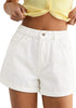 LookbookStore Cream White High Waisted Baggy Wide Leg Denim Shorts Women Elastic Waist Mom Jorts 4