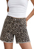 LookbookStore Women Bleached Sand Leopard High Rise Leopard Cheetah Print Jean Shorts, Stretch Denim Raw Hem Mid Thigh Casual Summer Jorts