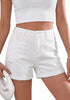 LookbookStore Women Cream White High Waist Jean Shorts 2026 Trend Cuffed Hem Ripped Stretch Casual Summer Denim Jorts