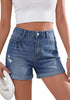LookbookStore Women Powder Blue High Waist Jean Shorts 2026 Trend Cuffed Hem Ripped Stretch Casual Summer Denim Jorts