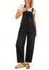 LookbookStore Women's Washed Black Denim Overalls Baggy Barrel Leg Stretchy Bib Jumpsuit Adjustable Straps Casual Fit