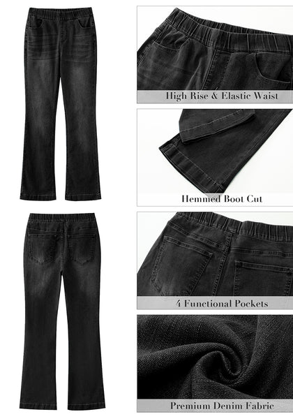 Washed Black Women's Stretchy Bootcut Denim Pants High Waisted Flare Pants