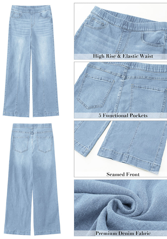 Women's Full Elastic Waist Pull-On Jeans Pants in Denim