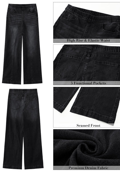 Black Women's Stretchy Pull On Jeans High Waisted Denim Pants 90s