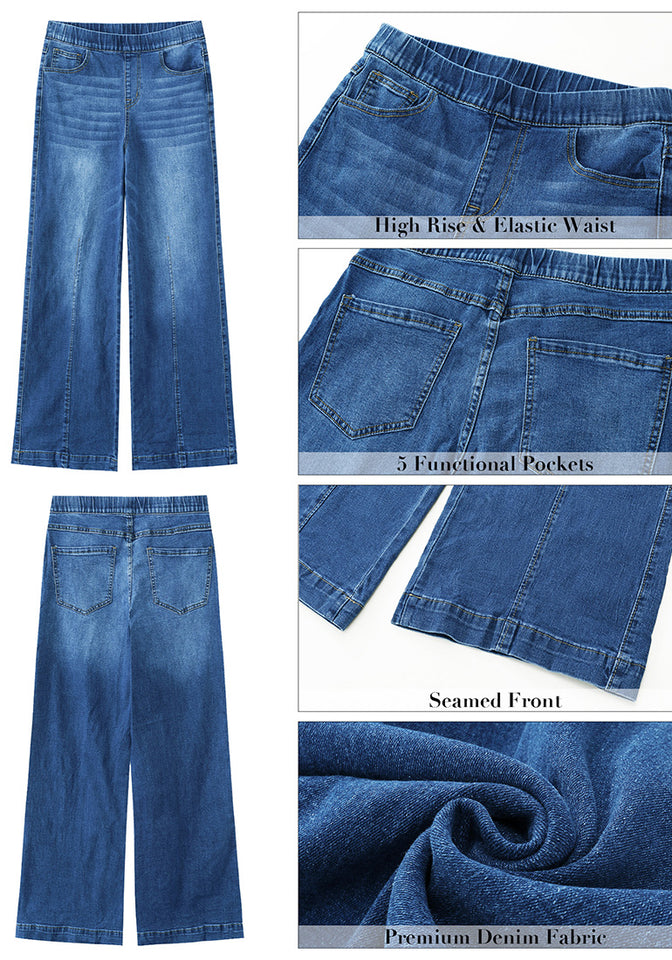 Classic Blue Women's Stretchy Pull On Jeans High Waisted Denim
