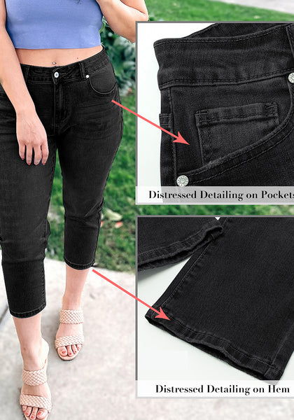 Women's High Waisted Straight Leg Denim Jeans Pockets Casual Capri Pants