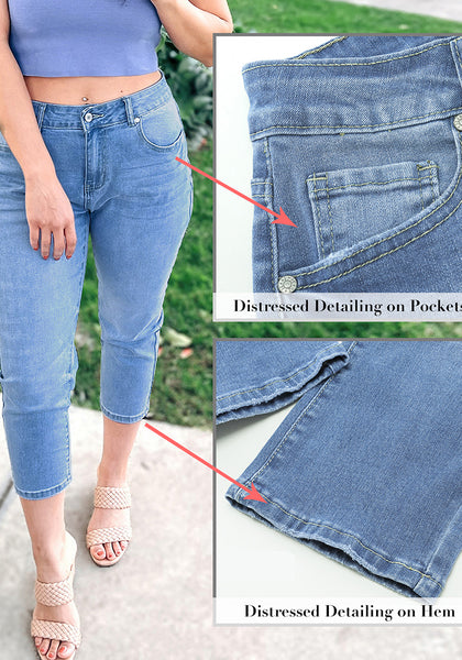 Women's High Waisted Straight Leg Denim Jeans Pockets Casual Capri Pants