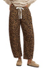 Women's Leopard Print Wide Leg Pants with Drawstring Elastic Waist Casual Loose Trousers for Summer Lounge & Vacation