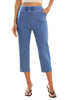 LookbookStore Medium Blue Women Elastic High Waist Pull On Denim Capri Pants With Side Pockets Relaxed Fit Casual Daily Wear