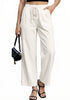 LookbookStore Cream White Women's Wide Leg Denim Jeans High Waisted Drawstring Elastic Waist Relaxed Fit Cropped