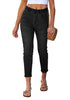 LookbookStore Washed Black Cropped Straight Leg Jeans for Women High Waisted Slim Fit Denim Pants with Pockets