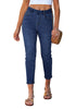 LookbookStore Darkness Blue Cropped Straight Leg Jeans for Women High Waisted Slim Fit Denim Pants with Pockets
