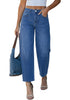 LookbookStore Women's Classic Blue High Waisted Baggy Barrel Jeans Cropped Wide Leg Casual Stretchy Denim Pants with Side Seam