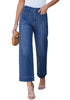 LookbookStore Women's Classic Blue Cropped Wide Leg Jeans High Waisted Baggy Straight Stretch Denim Pants With Patch Pockets