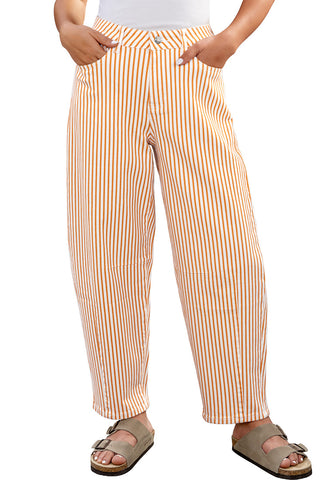 LookbookStore Women's Orange Trendy Barrel Jeans Baggy Wide Leg Pinstripe High Waisted Cropped Stretchy Denim Pants