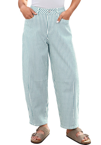 LookbookStore Women's Blue Trendy Barrel Jeans Baggy Wide Leg Pinstripe High Waisted Cropped Stretchy Denim Pants