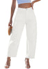 LookbookStore Cream White Barrel Jeans for Women Chic Retro High Waist Loose Cropped Denim Pants with Utility Patch Pockets