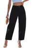 LookbookStore True Black Barrel Jeans for Women Chic Retro High Waist Loose Cropped Denim Pants with Utility Patch Pockets
