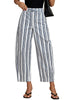 LookbookStore Women's White Blue Stripe Cropped Barrel Jeans High Waist Elastic Pull On Wide Leg Casual Stretch Denim Pants