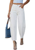 LookbookStore Women's Cream White High Waisted Baggy Barrel Jeans Cropped Wide Leg Casual Stretchy Denim Pants with Side Seam
