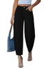 LookbookStore Women's True Black High Waisted Baggy Barrel Jeans Cropped Wide Leg Casual Stretchy Denim Pants with Side Seam