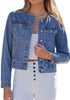LookbookStore Women Medium Blue Denim Jacket Crew Neck Button Front Utility Pockets Relaxed Fit Casual Daily Wear Staple