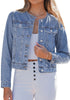 LookbookStore Women Roadknight Blue Denim Jacket Crew Neck Button Front Utility Pockets Relaxed Fit Casual Daily Wear Staple