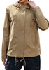 LookbookStore Women Natural Brown Waterproof Lightweight Rain Jacket Hooded Windbreaker Drawstring Zip Rain Coat for Hiking Outdoor Travel