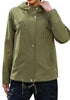 LookbookStore Women Army Green Waterproof Lightweight Rain Jacket Hooded Windbreaker Drawstring Zip Rain Coat for Hiking Outdoor Travel