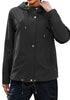 LookbookStore Women Black Waterproof Lightweight Rain Jacket Hooded Windbreaker Drawstring Zip Rain Coat for Hiking Outdoor Travel