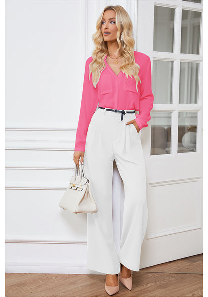 Off White Women's High Waisted Wide Leg Business Work Pants