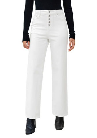 Cream White Trendy Wide Leg Jeans for women Chic High Waisted Stretchy Button Front Denim Pants