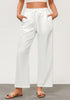 Cream White Women's Casual Full Length Elastic High Waist Relaxed Fit Wide Leg Pants with Pocket