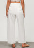 Cream White Women's Casual Full Length Elastic High Waist Relaxed Fit Wide Leg Pants with Pocket