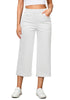 Cream White Women's Denim Capri Elastic Waist High Waist Pant Pocket