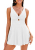 White Swimsuit V-neckline Low Cut Strappy Women Beach Monikini  Mega Stretch