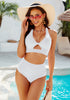 White Women High Waisted Two Pieces Bathing Suits Twisted Front Fully Lined Swimsuits