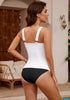 White Women's Knot Front Twist Front Tankini Top Low Cut Shirred Swimsuit Tops