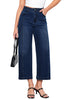 Nightfall Blue Women's High Waisted Wide Leg Denim Cropped Jean Pants for Curvy