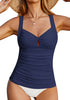 Navy Blue Women's Adjustable Strap Tankini Bikini Top Swimwear Swimsuit