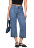 Reef Blue Women's Cropped High Rise Denim Pull On Retro Wide Leg Jeans