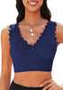 Navy Blue Women's Beach Wear Plain V-Neck Bikini Top Swimwear Wave Adjustable Strap