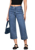 Reef Blue Women's Cropped High Rise Denim Pull On Retro Wide Leg Jeans