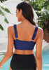 Navy Blue Women's Beach Wear Plain V-Neck Bikini Top Swimwear Wave Adjustable Strap