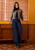 Navy Blue Fashionable High Waisted Wide Leg Trousers for Women Elastic Waist Loose Fit Corduroy Pants