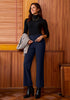 Navy Blue Fashionable High Waisted Wide Leg Trousers for Women Elastic Waist Loose Fit Corduroy Pants