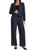 Navy Blue Women Business Casual Outfit Button Front Long Sleeve