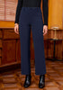Navy Blue Fashionable High Waisted Wide Leg Trousers for Women Elastic Waist Loose Fit Corduroy Pants
