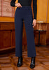Navy Blue Fashionable High Waisted Wide Leg Trousers for Women Elastic Waist Loose Fit Corduroy Pants